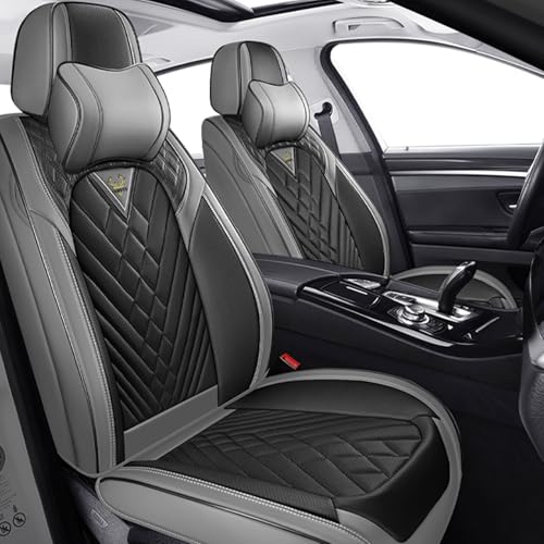 Image of Car Seat Covers Front Seats for Kia Telluride 2020-2026, Anti-Slip Full Coverage Car Seat Covers, Waterproof Nappa Leather Car Seat Cover Sets(2 Seats with Headrests /Gray Black)