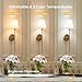 Brightown Battery Operated Wall Sconces Set of 2, Cordless Wall Lights with Rechargeable Bulbs and Remote, 12 Lighting Colors and Dimmable, Battery Powered Wall Lights for Bedroom Living Room, Gold