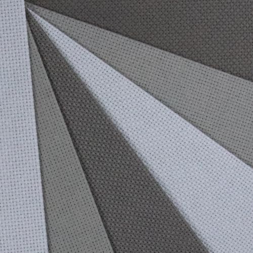 Image of KCS 4 /6 pc of 12 inch x 18 inch(30cmx45cm) 16 Count Cotton Aida Cloth Cross Stitch Fabric (6 pc,Light Grey+Medium Grey+Dark Grey)
