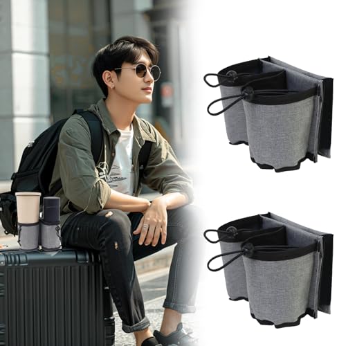 Image of 2 in 1 Luggage Cup Holder for Travel - Hands-Free Drink Holder for Suitcase Holds Two Cups of Coffee & Travelers - Ideal for on-The-go Travelers, Easy-to-Carry Design for All