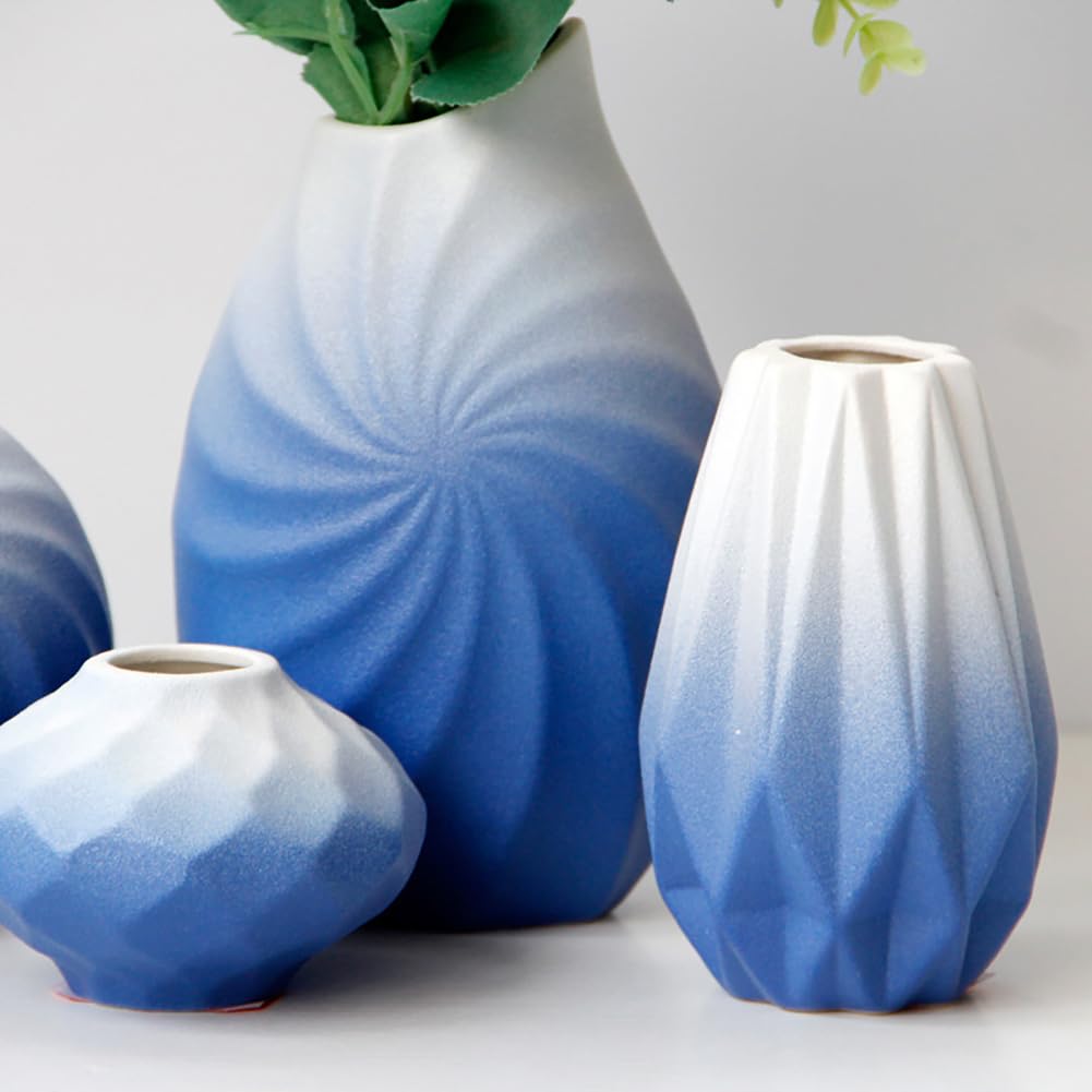Ceramiczny wazon, gradient biały niebieski minimalistyczny dekoracja domu prostokątny kształt do suchych kwiatów roślin doniczkowych ślub dekoracja stołu nowoczesne wazony (A)
