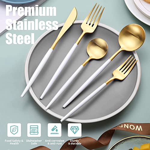 Matte White Gold Silverware Set for 6,Modern Stainless Steel Brushed Cutlery Set,30-Pieces Heavy Duty Flatware Set,Knives Spoons and Forks Set Utensils Set, Satin Finish, Dishwasher Safe - Image 5