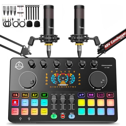 Image of M100 Podcast Equipment Bundle for 2, 48V XLR Condenser Mics Audio Mixer