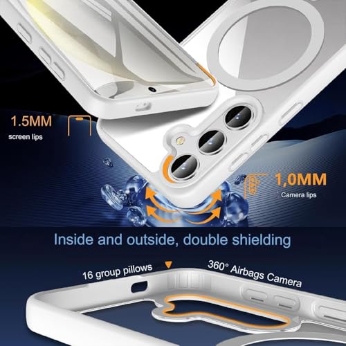 Image of DIZORO Samsung S24 fe case,Compatible with MagSafe, Non Yellow Military-Grade Drop Protection & Hard PC Back Cover Slim Transparent Anti-Scratch Shockproof Phone Case (Magsafe White)