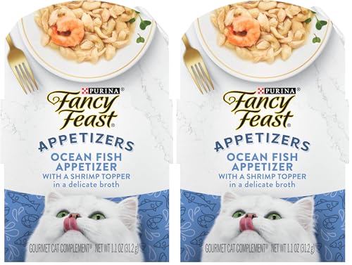 Fancy Feast Purina Lickable Appetizers Grain Free Wet Cat Food Topper Ocean Fish Appetizer with a Shrimp Cat Food Topper - 1.1 oz. Trays,(Pack of 20) - image 1