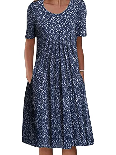 Achinel Women's Floral Print Midi Dresses Ladies Crew Neck Short Sleeve T Shirt Dress Summer Sundress Casual Boho Bohemian Dress No. 6 Color M