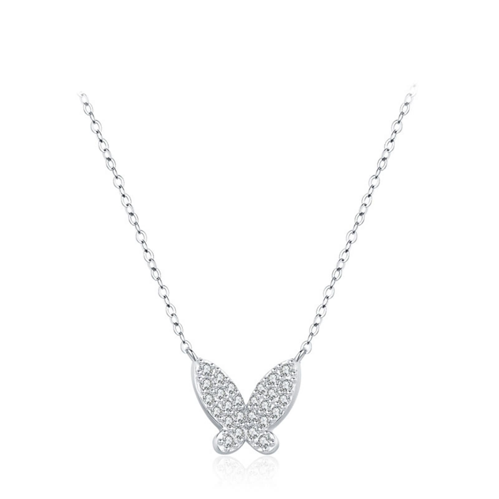 Colgante de Oro Blanco 9K / 14K / 18K Mujer, Mariposa con Moissanita, Colgantes Collar de Mujer de Plata