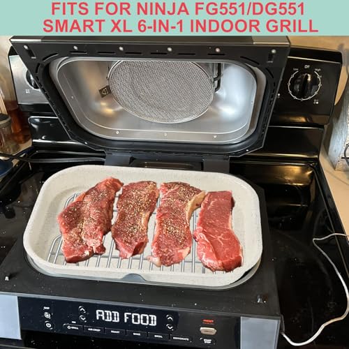 Non-Stick Griddle Pan and Roasting Rack for Ninja FG551/DG551 Smart XL 6-in-1 Indoor Grill, Upgraded Ceramic Flat Top Griddle & Stainless Steel Grill Steamer Rack for Ninja Air Fryer Accessories,White - Thumbnail 4