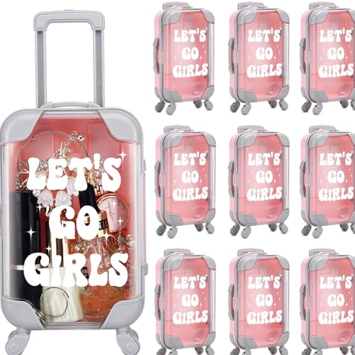 AIOMOB 10 Pack Mini Suitcase Party Favor Gift Box Plastic Gift Box Eyelashes Miniature Luggage for Travel Wedding Bachelorette Party Bridesmaid Bridal Shower Favors Decorations (Let's Go Girls)