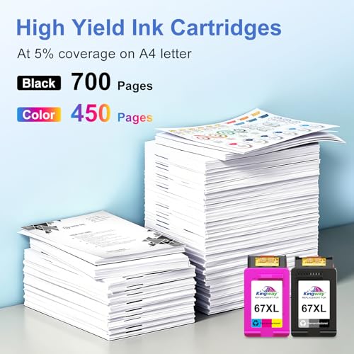 Image of KINGWAY 67XL Ink Cartridge Combo Pack Replacement for HP 67 Printer 2 PK