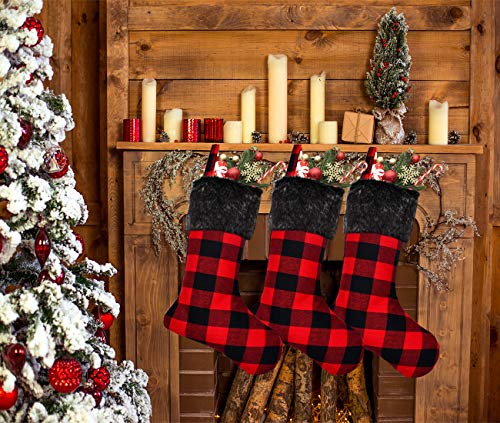 Senneny Christmas Stockings- 4 Pack 18" Red Black Buffalo Plaid Christmas Stockings With Plush Faux Fur Cuff, Classic Large Christmas Stockings Decorations For Family Christmas Holiday Party Decor #TOP6