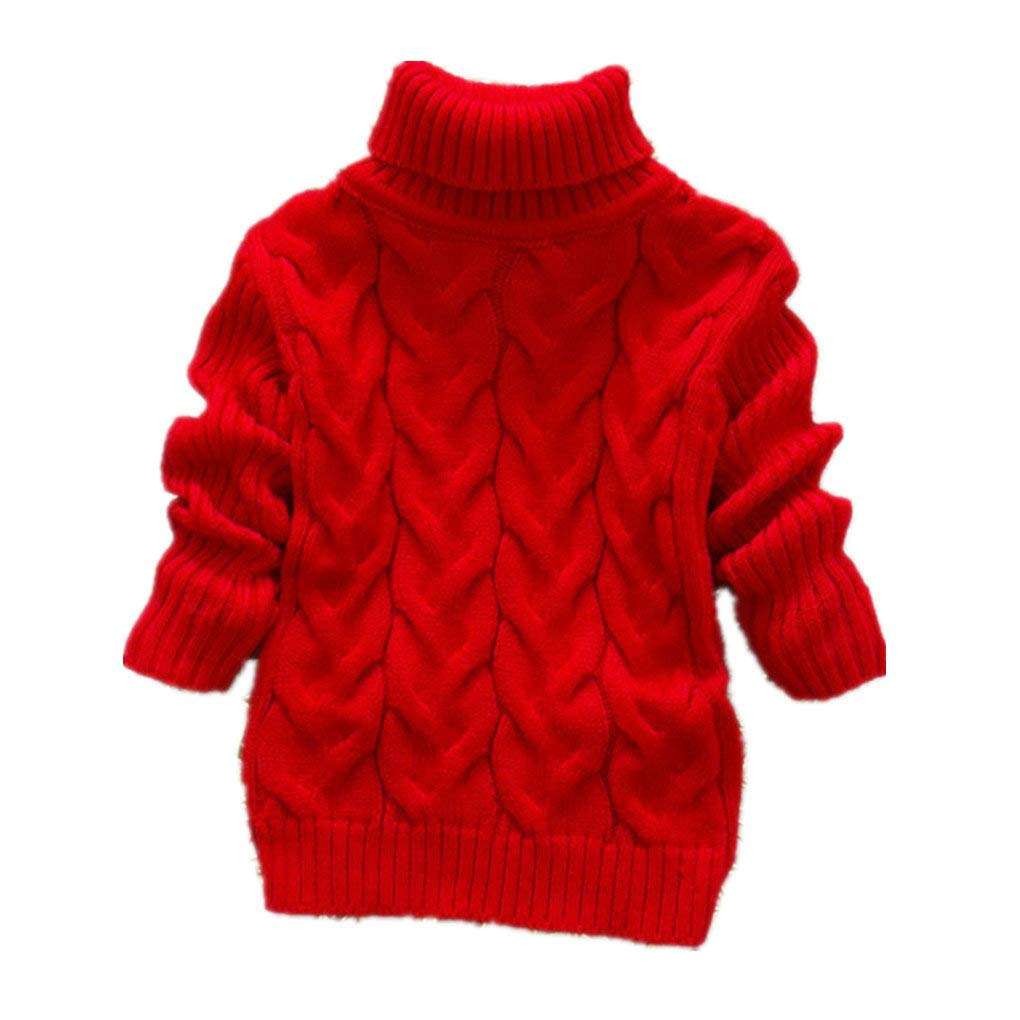 Autumn Winter Kids Warm Sweaters Baby Boys Girls High-Necked Sweater (red, 8T)