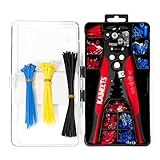 Aisolierzange Kabelschuhe Set mit 170 PCS-Kabelschuhe und 90 PCS Kabelbindern, KAIWEETS 3-in-1 automatische Abisolierzange und Schneidzange, Presszange für isolierte und nicht isolierte Verbindungen.
