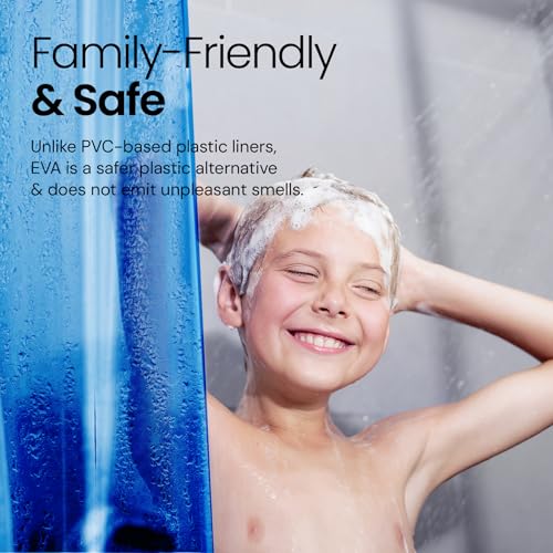 Image of LiBa Shower Curtain Liner PEVA 8G, 72x72 Inch Waterproof Blue | Non-toxic PEVA shower liner, rust-proof grommets, weighted hem, blue clear waterproof plastic shower curtain Liner