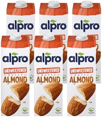 Alpro Almond Unsweetened Drink, 100% Plant-Based, Lactose Free - 1L (6X1L)