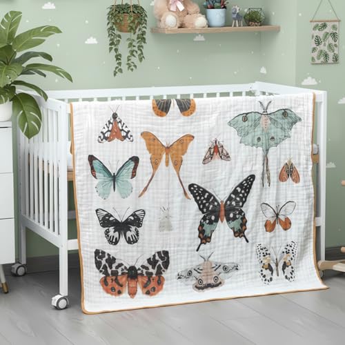Image of SmoothNovelty Butterfly Muslin Blanket 47 x 47 Inch Warm Soft Cotton Muslin Swaddle Blanket, Boho Nursery Swaddling Wrap Quilt for Girls Bedding Gift, Spring Summer Nap, Crib Bed Sofa Nursery Decor