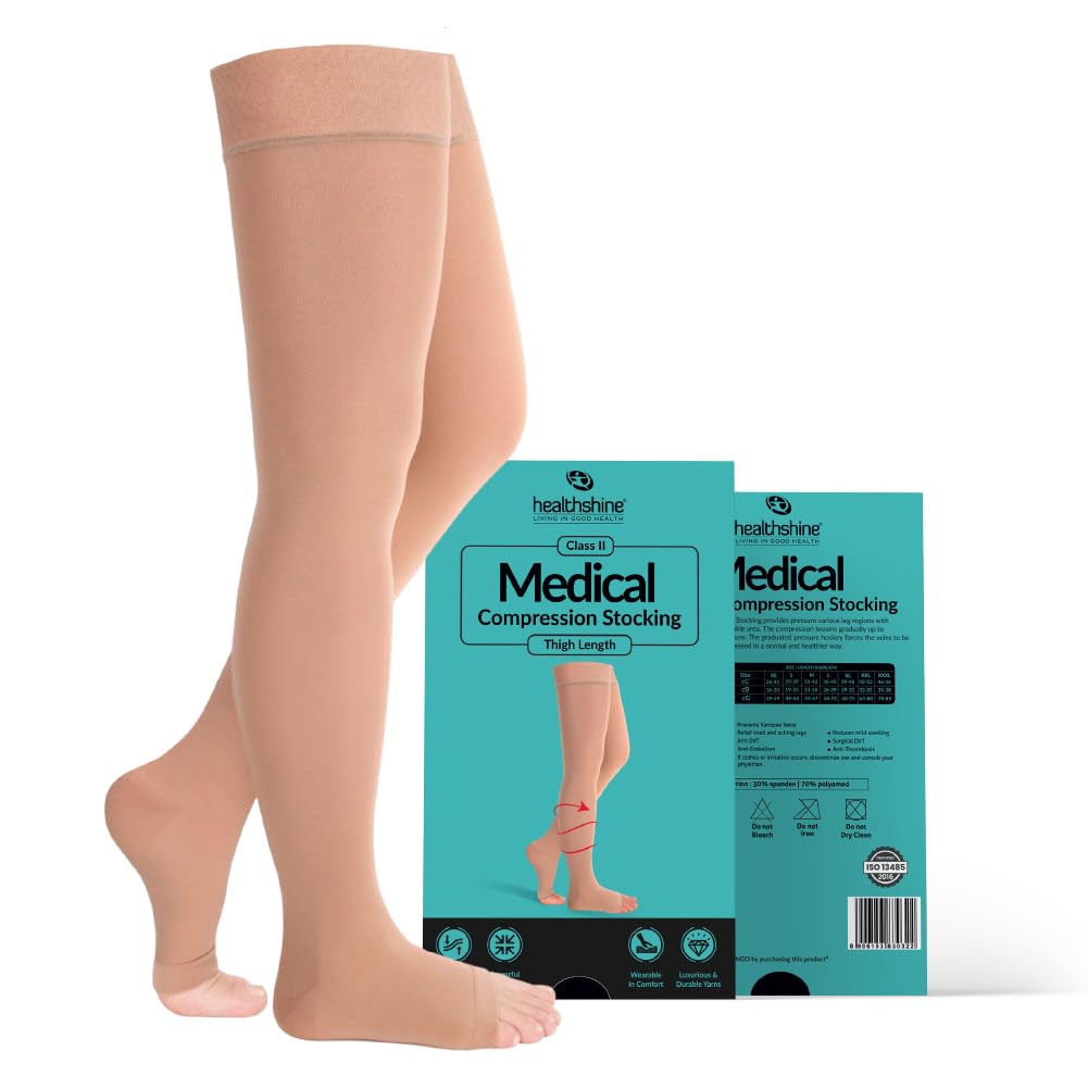 Healthshine Class 2 Medical Compression Stockings | Soothing Relief for Swollen, Tired Legs | Varicose Vein Socks for Men & Women | Pocket-Friendly in Medium Size | CE, ISO Certified