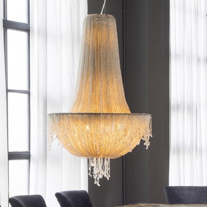 Genérico Lámpara de techo, Lámpara colgante de cristal transparente con diseño borlas creativas lujo retro for villa, restaurante, sala estar y dormitorio(Dia43cm,Neutral)