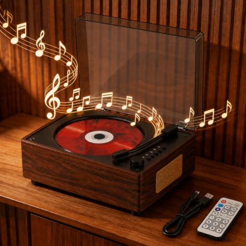 Portable CD Player with Bluetooth 5.3 for Home Hi-Fi Dual Stereo Speakers Remote Control 2000Mha Battery Desktop Retro Music Player for Kids Support USB/3.5mm AUX/Type-C