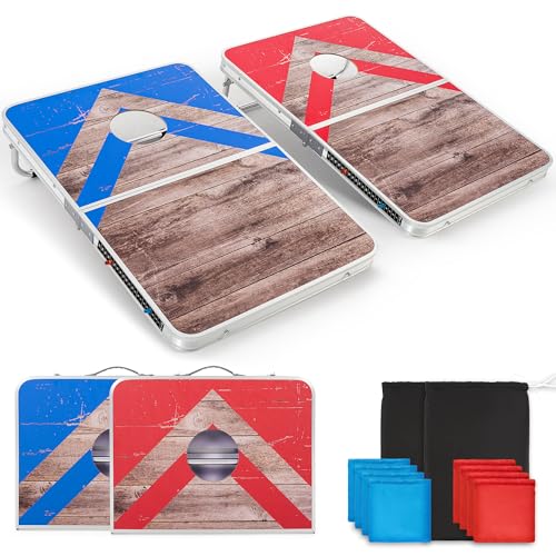 ropoda Cornhole Board Set with Score Sheet 42/32 FT Regulation Size Corn Hole Games for Adults with Lightweight Aluminum Alloy Edging Yard/Outdoor/Backyard Games