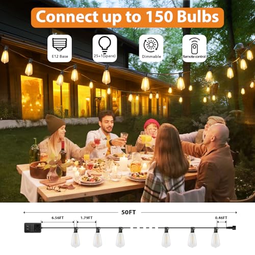 image for Brightever Dimmable Outdoor String Lights with Remote, 3 Colors in 1 L