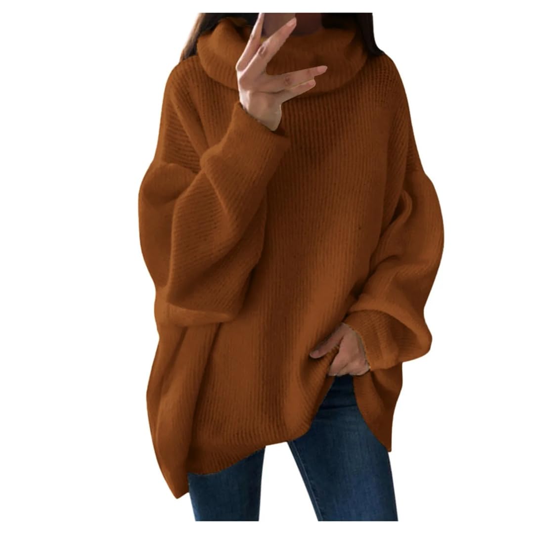 Maglione da donna a collo alto autunno e inverno oversize caldo pullover lavorato a maglia casual allentato manica lunga top