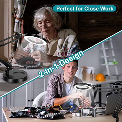 Drdefi 8X Magnifying Glass With Light And Stand, 5 Color Modes Stepless Dimmable Desk Lamp With Clamp, Adjustable Swing Arm 2-In-1 Led Lighted Magnifier With Light For Craft Hobby Reading Close Works #TOP5