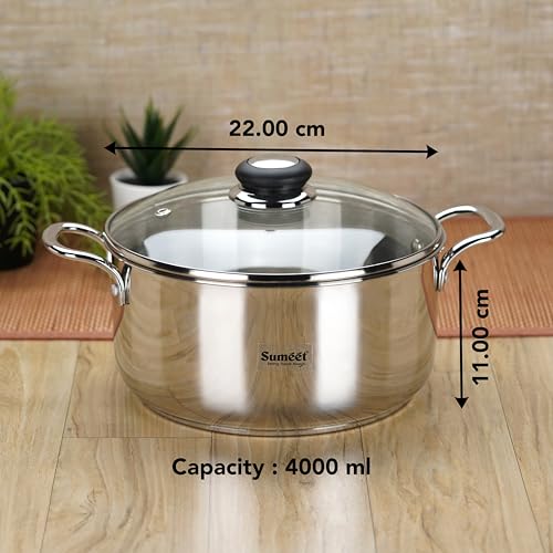 Sumeet 4L Stainless Steel Casserole with Glass Lid - Image 5