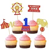 Ercadio 25 PCS Circus Cupcake Toppers Circus Animals Cupcake Picks Magic Hat Elephant Cake Decorations for 1st Carnival Theme Baby Shower Kids Birthday Party Decor Supplies