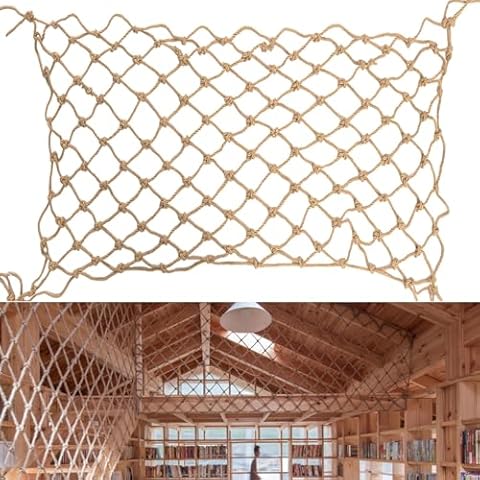 Ganggend Hemp Rope Net (6ftx12ft) Heavy Duty Natural Jute Rope Net Climbing Safety Rope Netting Balcony Stairs Fence Garden Playground Protection Net Indoor & Outdoor Decor Rope Net Cover