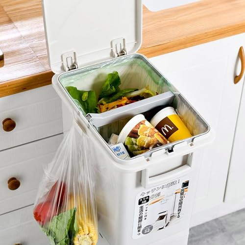 Thrink Dry and Wet Separation Trash Can, Vertical Waste Separation System with Wheels, Rubbish Trash Garbage Can, Kitchen Recycling Pedal Bin Waste with Large Recycle Compartments (29L) - Image 3