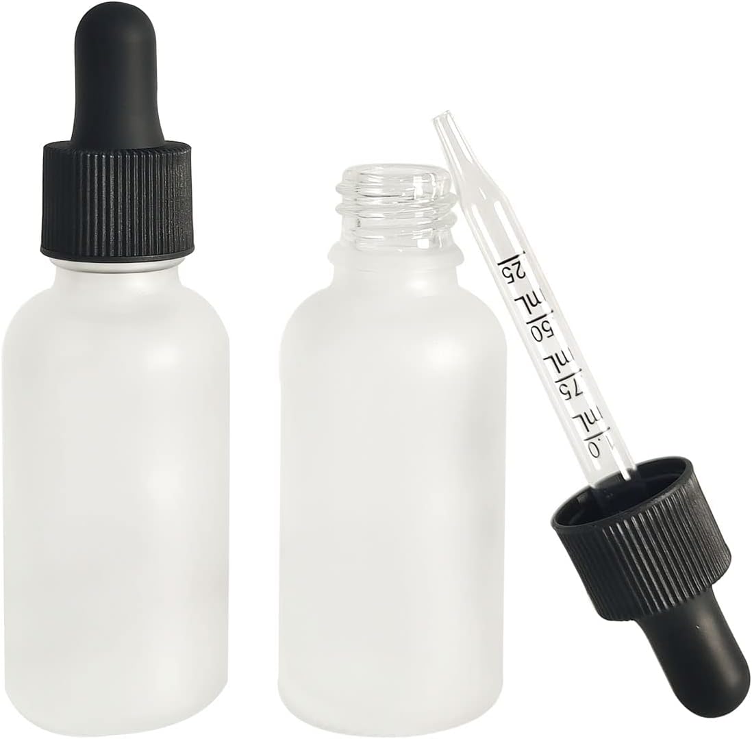 12 PCS 1 oz Frosted Glass Dropper Bottle,30ml Clear Frosted Essential Oil Bottle with Glass Eye Droppe,for Tincture Bottle, Hair Oil and Other Liquids, Perfume Travel Container