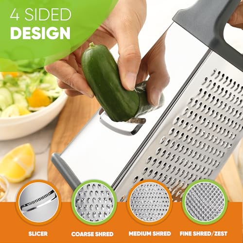image for Spring Chef Professional Cheese Grater - Stainless Steel Box Grater fo