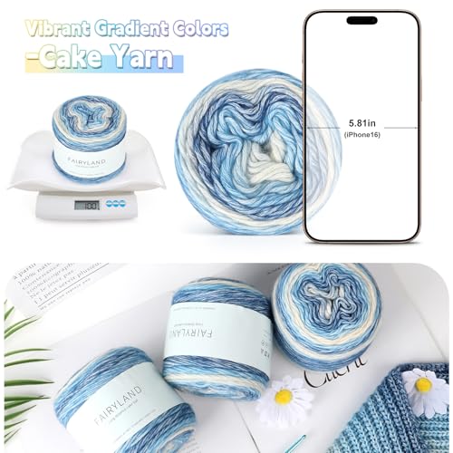 Image of Katech Ombre Yarn for Crocheting-Gradient Cake Yarn-4x100g 60% Cotton 30% Acrylic 10% Wool-Ombre Multicolor Soft Rainbow Cotton Crochet Yarn for Scarves, Shawls, Blankets and Garments(G)