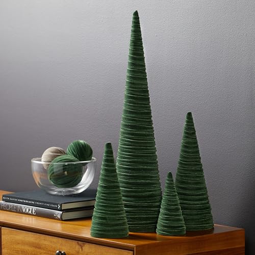 Image of Your Heart's Content Velvet Trees Set of 4 Olive, Modern Mantle, Elegant Entryway, Green Valentine Tree Tabletop, Holiday Table Centerpiece, Cozy Gift for (Olive)