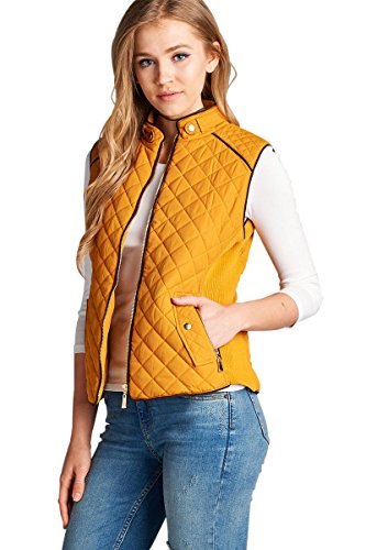 Active USA Quilted Padding Vest With Suede Piping Details Sizes From S To 3XL (Dark Mustard-1XLarge)