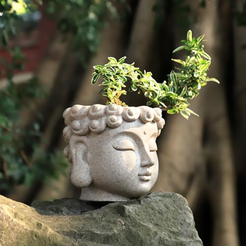 YOYLMAL Buddha Head Planter, Unique Face Plant Pot with Drainage Hole, Small Resin Flower Succulents Pot for Indoor Outdoor Plants, Home Garden Decor (01#)