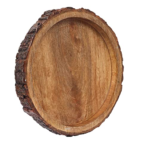 Image of Beautiful Table Decor Round Shape Wooden Serving Tray /Platter for Home and Kitchen (Handmade Natural Wooden Tray 10inch)