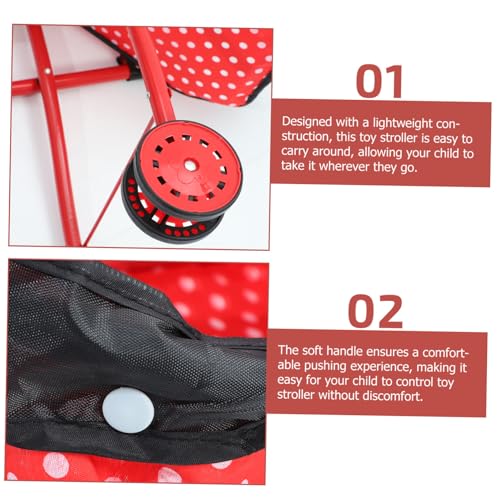 CLISPEED Realistischer Puppenwagen Kinderwagen Modell Leicht und Stabil Fördert Hand Augen Koordination und Sensorische Wahrnehmung für Rollenspiele und Tragbar mit Polka Dot Design – Bild 7