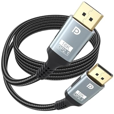Breilytch DisplayPort Cable 2.1 6.6FT, 16K Display Port 2.1 Cable 80Gbps (16K@60Hz, 8K@240Hz, 4K@240Hz) HDR10, DSC 1.2a DP Cord Compatible with FreeSync G-Sync Gaming Monitor 5090 7900XTX Graphics