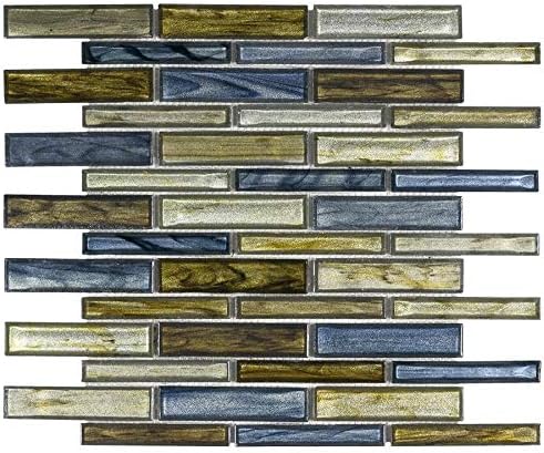 Modern Linear Blue Green Grey Glass Mosaic Tile Kitchen Backsplash Bathroom MTO0232