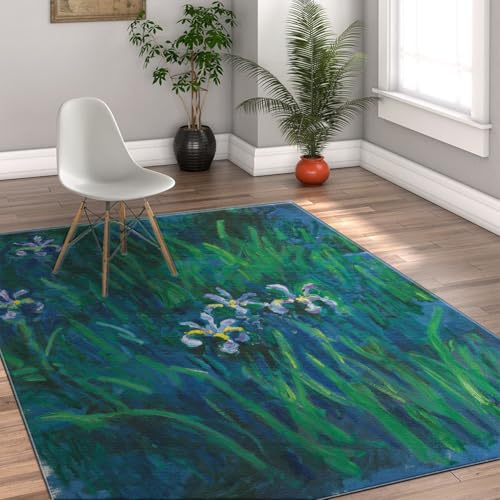 Tapis antidérapant Claude Monet Iris lavable en machine poils courts doux