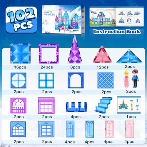 Soyee Ice-Theme Magnetic Tiles 102-Piece Set with Dolls & Stairs — view 5