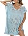 REOCHEL Womens Oversized Swimsuit Crochet Swim Cover Up Summer Bathing Suit Swimwear Knit V Neck Beach Dress,Blue