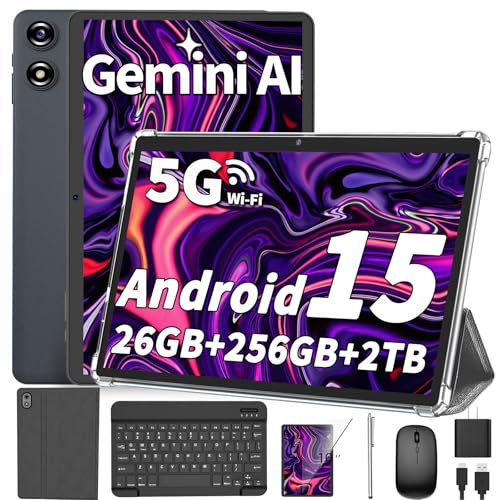 Image of Suicoey Android Tablet 10 inch, 2026 Android 16 Tablet with Keyboard, 26GB+256GB (2TB Expand), Gemini AI Tablet with 8-Core, 8000mAh, 5G WiFi, Widevine L1, 2 in 1 Tablets PC with Case /Mouse /Stylus