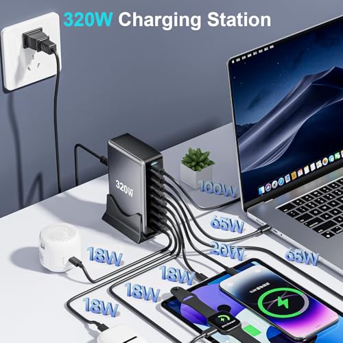 Image of 320W USB C Fast Charger Block, Multi-port USB Charging Station, GaN Ⅲ Double 100W PD PPS Port Fast Charging Station for Multiple Devices,Laptop Wall Charger Compatible with MacBook, iPhone 17,iPad etc