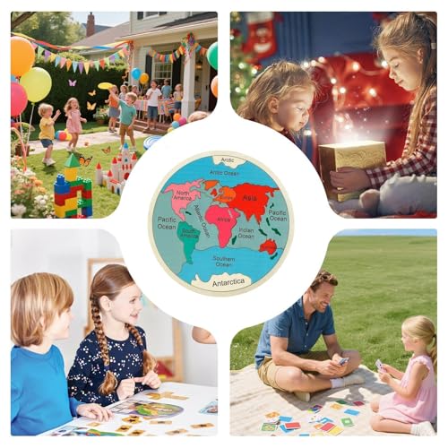 Puzzle de mapa del mundo de madera de 30 cm para niños en edad preescolar 6