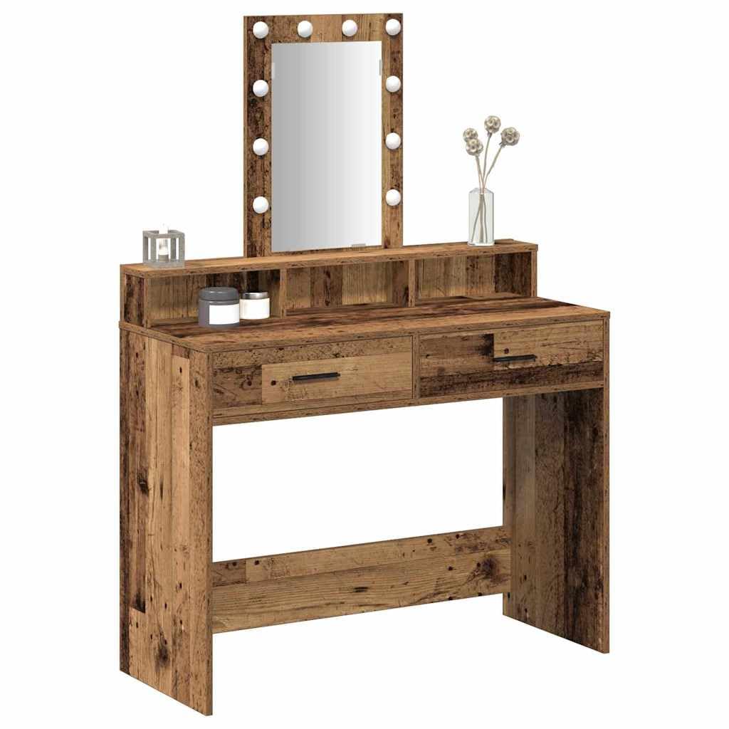 Schminktisch Braun aus Holzwerkstoff 100 x 41 x 140 cm mit LED-Spiegelbeleuchtung, USB-Anschluss, Schublade und Stauraum für Schlafzimmer, Ankleidezimmer, Makeup und Pflege