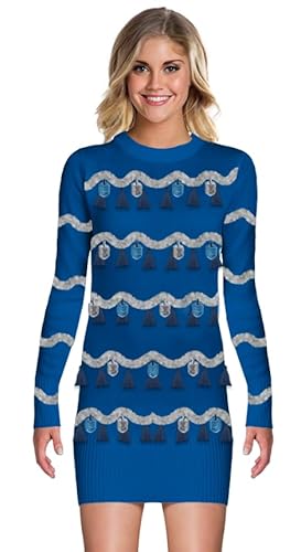 Tipsy Elves Hanukkah Dress for Women – Cozy Blue Pullover Sweater Dress with Silver Tinsel Trim – Cute Holiday Outfit for Hanukkah Parties, Latke Nights & Family Celebrations Size - Medium