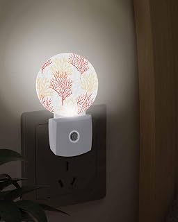 Plug into Night Light Red Coral Seamless Summer Ocean LED Auto Sensor Dusk to Dawn Nightlight Seaweed Gradient Smart Dimmable Lights for Home Hallway Bedroom Bathroom